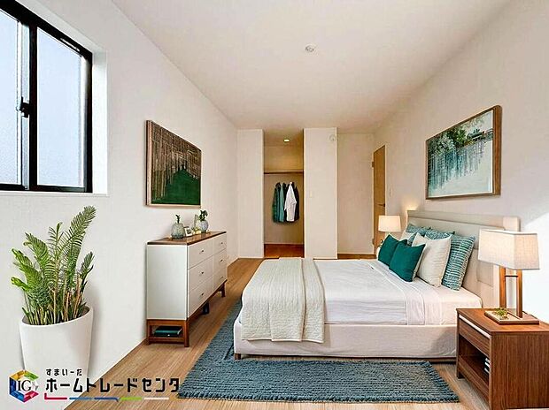 南向きの主寝室は採光も明るく風通し共に良好です。ダブルベッドのサイズのベッドを配置しても十分な広さを確保できる寝室です♪※こちらはCGなどで画像生成したイメージ画像となります。