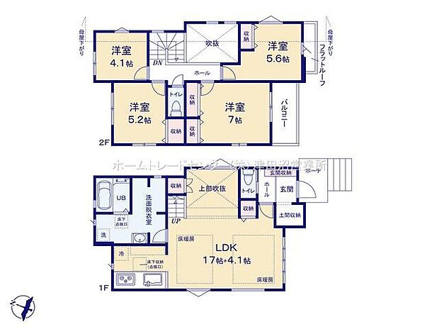 17帖のLDKは家具配置もしやすく、家族が自然と集まる心地よい広さ。さらにゆとりある土間収納で玄関はすっきり整い、広めに設計された洗面所が朝の身支度や家事を快適に支える、暮らしやすさを考え抜いた住まい