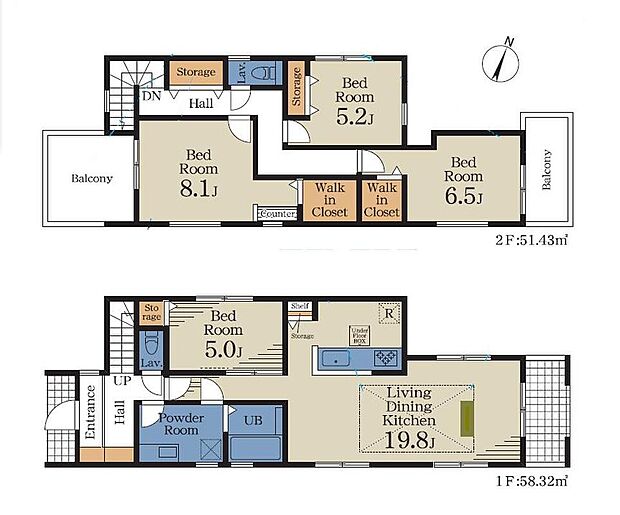 (1号棟)、価格5290万円、4LDK、土地面積230.95m2、建物面積109.75m2