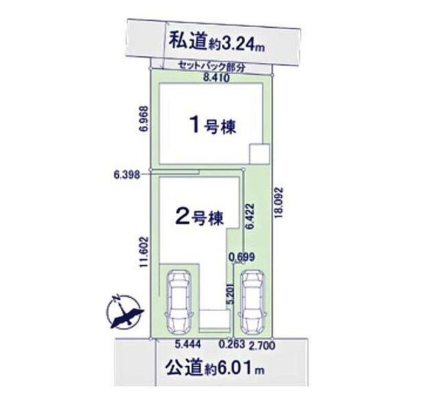 ≪全体区画図≫
前面の道路幅は6ｍとゆとりがございますので、お車の駐車もスムーズです♪