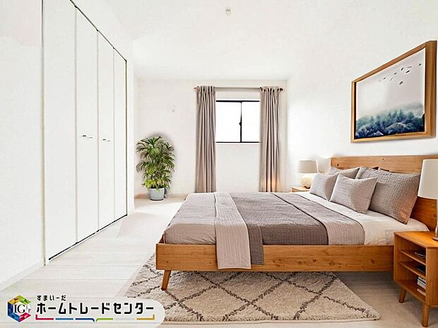 【ベッドルーム】南向きの主寝室は採光も明るく風通し共に良好です。ダブルベッドのサイズのベッドを配置しても十分な広さを確保できる寝室です♪※こちらはCGなどで画像生成したイメージ画像となります。