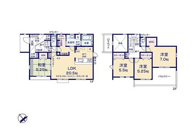 【4LDK】◇玄関吹抜♪広々20.5帖のリビングは折上天井で開放的♪
◇洗面所は広めに確保！フルフラットカウンターでお掃除楽々♪
◇パントリーやWIC、SIC完備でお部屋スッキリ！
◇お子様の遊び場としても利用できる和室♪