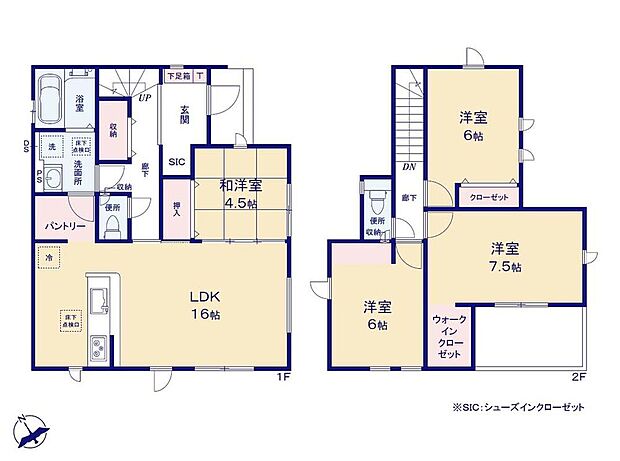 【4LDK】人気の対面式キッチン採用リビング。足を伸ばして寛げる和洋室付きです♪
玄関横のSICには、季節物の靴やアウトドア用品の収納も可能です☆
主寝室には広々としたWICを完備！お部屋がスッキリ片付きます♪