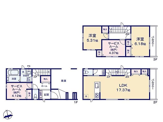 【2LDK+2S】全居室南西向きの明るいお住まいです☆オールフローリングでお手入れ・お掃除ラクラク♪1階ホールやリビングにも収納を完備し、綺麗な空間を保てます!