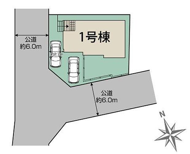 【全体区画図】◎限定1棟のこだわりを持った贅沢な邸宅♪
◎道幅の広い角地なので明るく開放感に溢れた好立地♪
◎2台を駐車できるゆとりあるカースペース♪