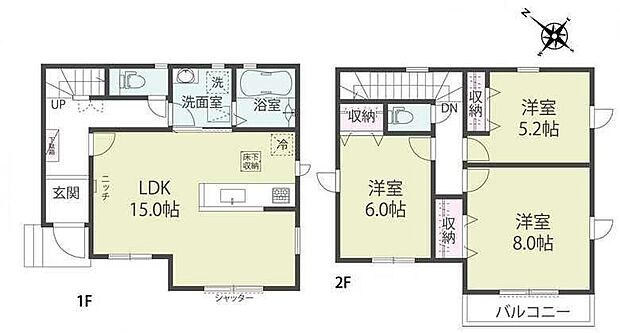 【3LDK】●効率的でストレスのない家事動線。水回りが集中しており、移動がスムーズ♪●広々15帖のLDK!対面キッチンからはLDK全体を見渡せます♪●各居室にはそれぞれ収納完備で嬉しいですね♪