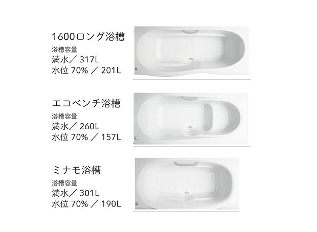 【【浴室形状セレクト】】理想のリラックス空間を創り上げるための選択枠。
浴槽形状は3種類からお選びいただけます。
ライフスタイルにぴったりのリラックス空間を創り上げます。