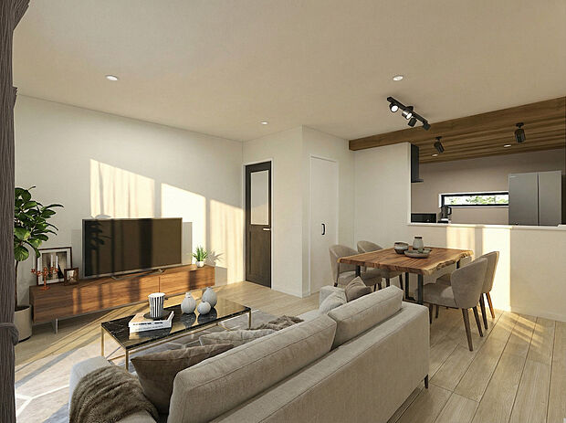 LDK（No.A)※完成イメージパース■コンパクトな間取りでムダを極限までカットしつつ、最高の贅沢な時間を自宅で過ごせる、 そんな欲張りな願いとデザイン性を兼ね備えました。