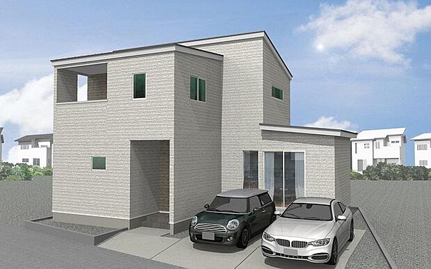 【B棟外観イメージ】
スタイリッシュでありながら、どこかほっとする佇まい。やわらかな白い外壁と変化のある形状が、住まいに表情を与えています。