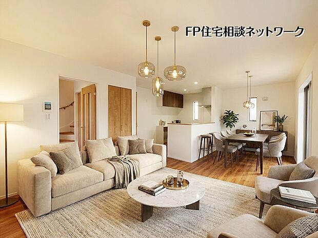 【リビング16.3帖】 本画像はAIがCGで家具を作成しており、実際の現地に家具は設置されておりません。また、販売価格に家具等は含まれておりません。