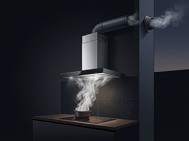 【換気扇】調理中の煙や油、ニオイを屋外へ排出する設備です。戸建では、ダクトを用いるシロッコファンや壁に直接設置するプロペラファンが主流です。