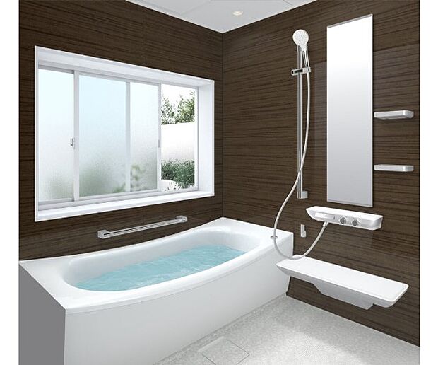 【【TOTO】クレイドル浴槽】滑らかでツヤの美しい浴槽がバスタイムをリッチに演出。人工大理石浴槽のクレイドル浴槽＆ほっカラリ床を採用。