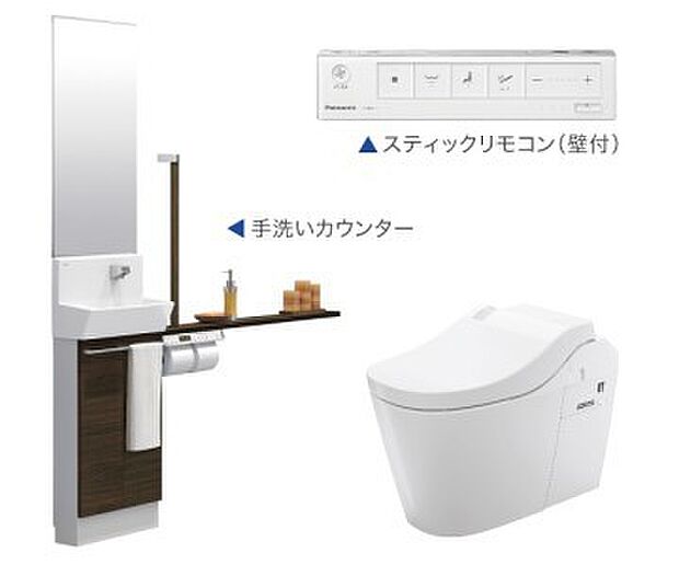 【【Panasonic】タンクレストイレ】自動水栓の手洗いカウンターを備えたタンクレストイレを採用。お手入れもしやすく汚れもつきにくいから、気持ちにも余裕が生まれます。  ※リビングと同一フロアのトイレに採用となります。