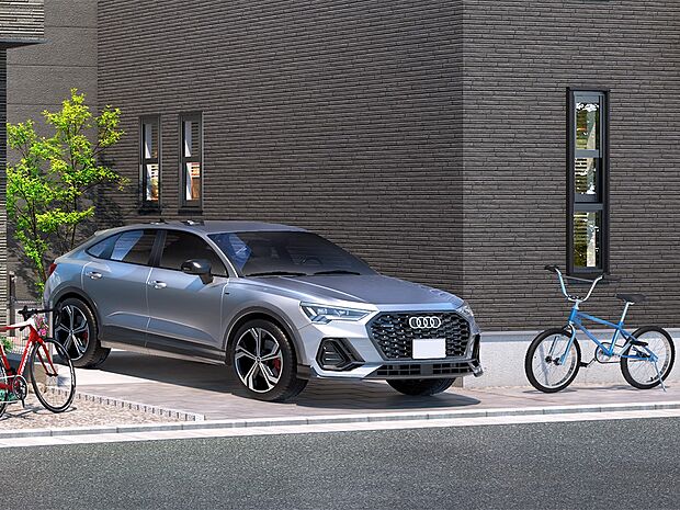 【その他画像】【カースペース】コントラストを描くように素材とコンクリートを交互に配し、車が停まっていない時にも美しい景観を生み出します。(街並完成予想図より)