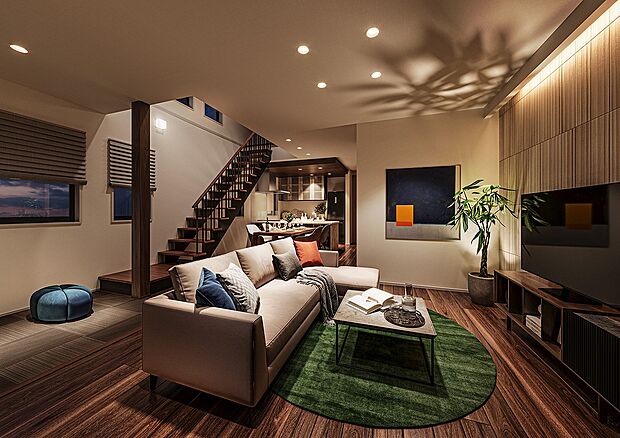 【リビング】広々としたLDKプラン。くつろぎの時間からにぎやかな集いまで、家族や友人と心地よい時間を共有できます。(4号棟 内観完成予想図)