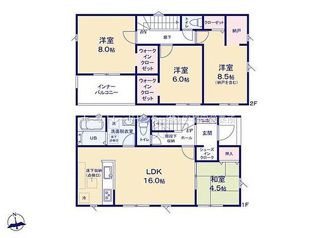 【4LDK】ご家族が集うLDKは広々16帖！
2ヶ所にウォークインクローゼット完備♪