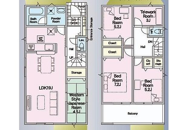 【4LDK】ご家族が集うLDKは広々19帖!
3帖のテレワークルーム完備!