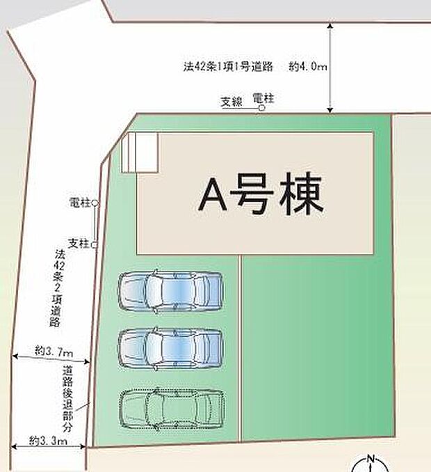 【全体区画図】カースペースは2～3台分ご用意しております