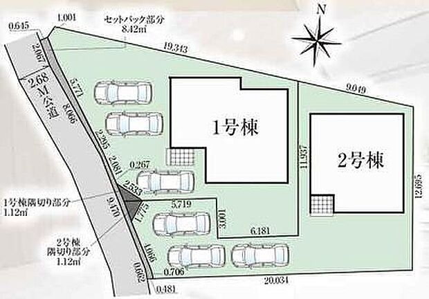 【全体区画図】カースペースは2~3台分ご用意しております。