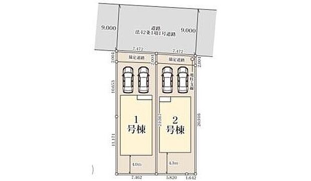 【全体区画図】カースペースは2～3台分ご用意しております