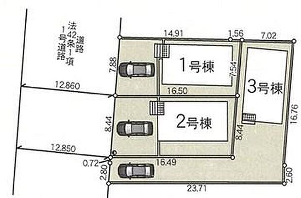 【全体区画図】カースペースは1～3台分ご用意しております