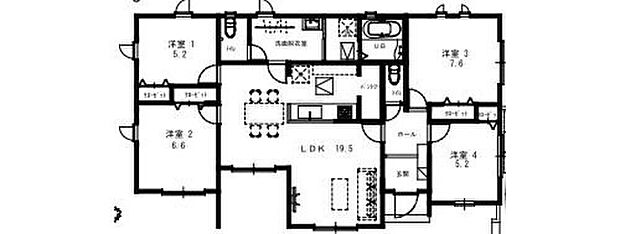 【4LDK】ご家族が集まるリビングは19帖！
人気の平屋建て♪