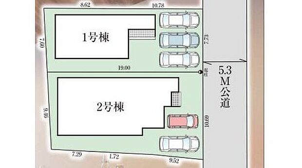 【全体区画図】カースペースは3台分ご用意しております

