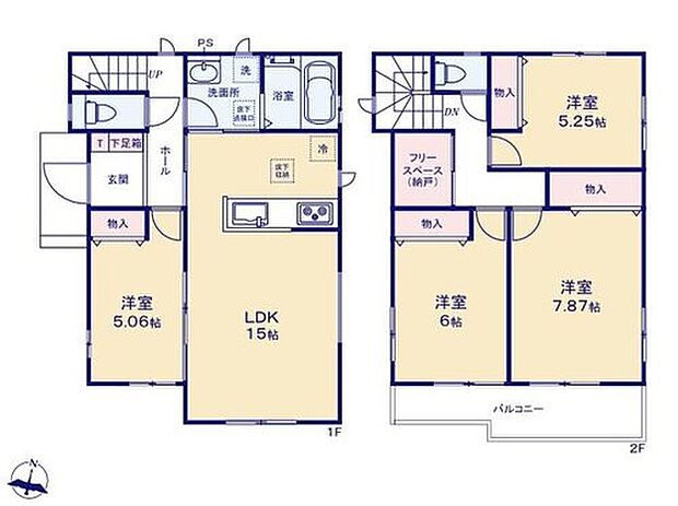 【4LDK+S】◆4LDK+納戸♪収納も豊富なゆとりある間取り
◆お料理しながらリビングが見渡せる対面キッチン
◆家事動線がスムーズ♪まとまった水回り設計