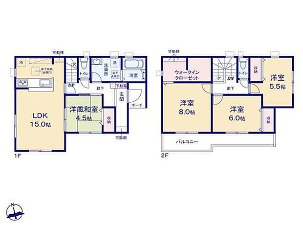 【4LDK】◆リビングが見渡せる対面キッチン
◆広くて明るい15帖LDK♪和室が隣接した使い勝手の良い間取り
◆お部屋すっきり全室収納付き♪主寝室には大型WIC付き
◆日当たり良好!南向きバルコニー