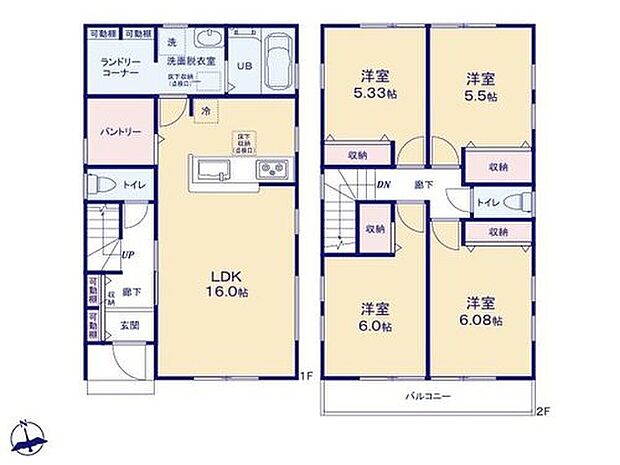 【4LDK】◆お部屋すっきり全室収納付き♪キッチンにはパントリーもあります
◆動きやすいまとまった水回り設計