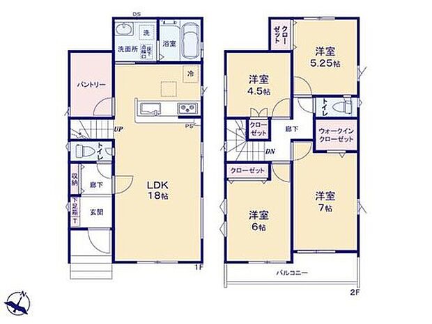 【4LDK】◆広々18帖のLDK♪キッチンには大容量のパントリー付き
◆動きやすいまとまった水回り設計
◆お部屋すっきり全室収納付き♪WICもあります