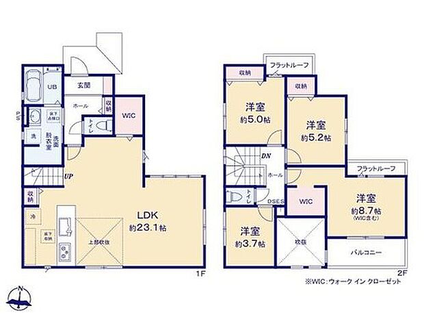 【4LDK】◆お料理しながらリビングが見渡せる対面キッチン♪食洗機標準装備
◆リビングと２階の２ヶ所にＷＩＣ付き♪収納豊富な間取り
◆ゆったり広めの洗面脱衣室♪玄関から直行できるので入室前に手洗い完了！