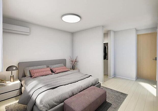 【完成予想図(内観)】全居室収納付きで、荷物が多くても安心。特に8帖の主寝室は、ウォークインクローゼット完備でたっぷり収納できます。