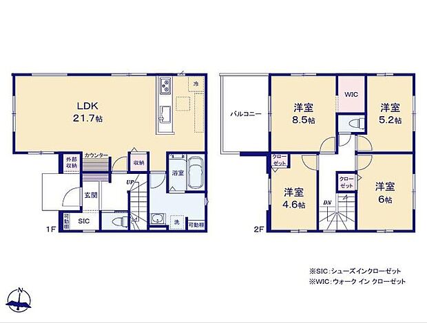 【4LDK】◆広々21.7帖のLDK♪スタディカウンターやリビング収納もあります
◆リビングが見渡せる対面キッチン♪食洗機標準装備
◆お部屋すっきり全室収納付き♪8.5帖の主寝室にはWIC付き