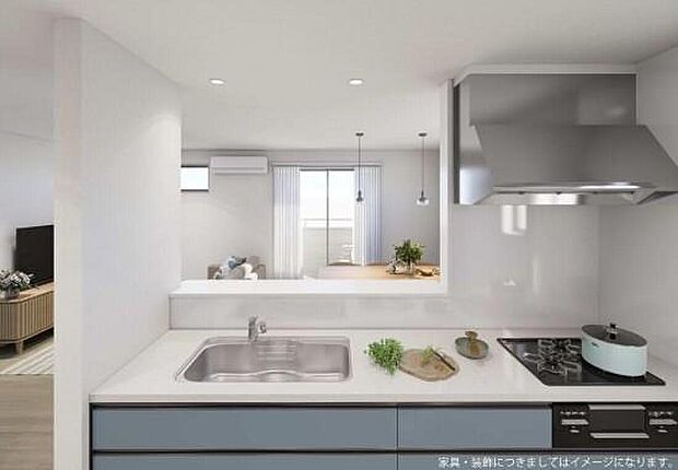 【キッチン（完成予想図)】資料請求やご案内も即日対応いたします♪同じ施工例の物件見学や、完成イメージプレゼンテーションも承っております。どのような建物が建つか、間取りの広さは？など気になる点を一つ一つご説明させていただきます。