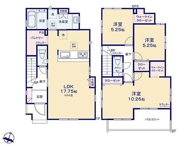 【3LDK】◆食洗機標準装備の対面キッチン♪大容量のパントリーもあります
◆動きやすいまとまった水回り設計
◆２部屋にＷＩＣのある収納豊富な間取り
◆雨の日も安心な室内物干し
◆バルコニー水栓など設備も充実