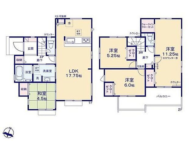 【4LDK】◆リビングに和室が隣接♪使い勝手の良い間取り
◆陽当たり良好♪南向きのバルコニー
◆間仕切りを利用して間取りを変更可（工事有償）
◆ＷＩＣなど収納豊富
◆食洗機やバルコニー水栓、室内物干しなど設備充実