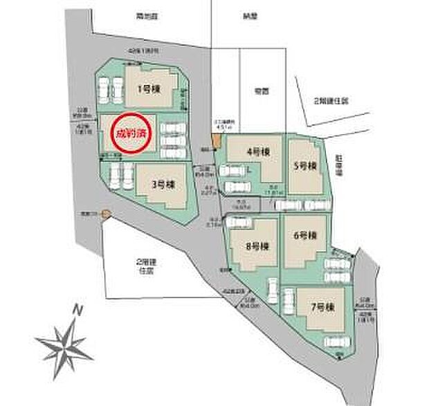 【全体区画図】◆敷地面積40坪以上！カースペース２台～３台♪
◆見沼代親水公園駅まで徒歩14分、谷塚駅まで停歩2分でバス利用可
◆太陽光発電を搭載！電気代が安く災害時の停電対策にも