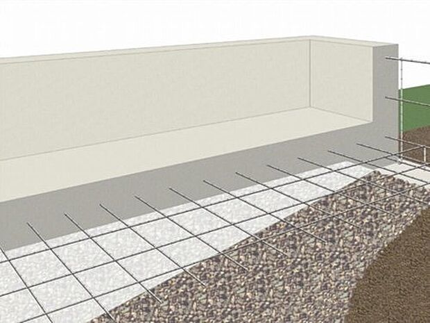 【【ベタ基礎へのこだわり】】基礎の立ち上がり部分の幅を、建築基準法より30mm大きく取る(外周・内部とも)ことで、基礎にかかる上下の力(せん断力)に対抗する力が増し、強い基礎ができます。