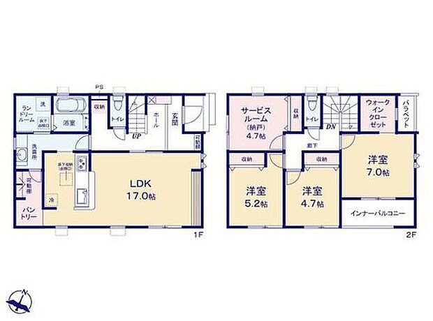 【3LDK+S】◆家族みんなが動きやすい、回遊動線の間取り
◆キッチンに大容量のパントリー付き♪たっぷり収納できます
◆お部屋すっきり全室収納付き♪ストレージルームやＷＩＣもあります