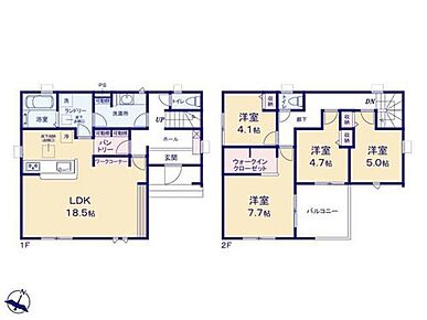 ◆広くて明るい18帖のＬＤＫ♪リビングが見渡せる対面キッチン
◆玄関とリビングの２方向から出入り可能な洗面所
◆7.7帖の主寝室には大容量のＷＩＣ付き 