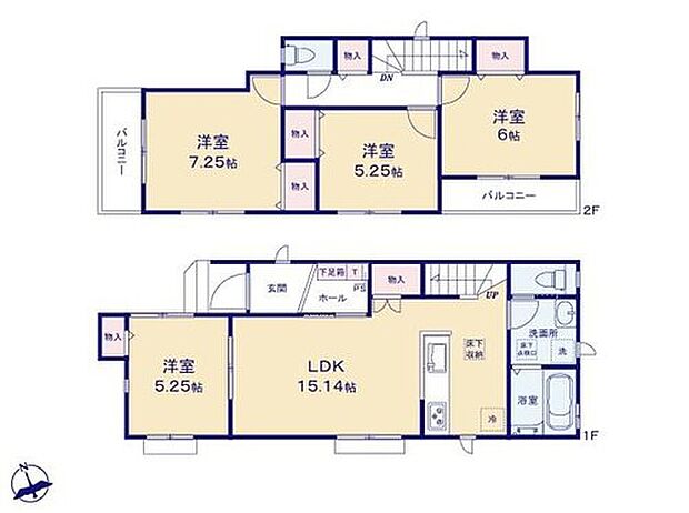 【4LDK】◆リビングが見渡せる対面キッチン
◆動きやすいまとまった水回り設計
◆お子さまの帰宅も確認できるリビングイン階段