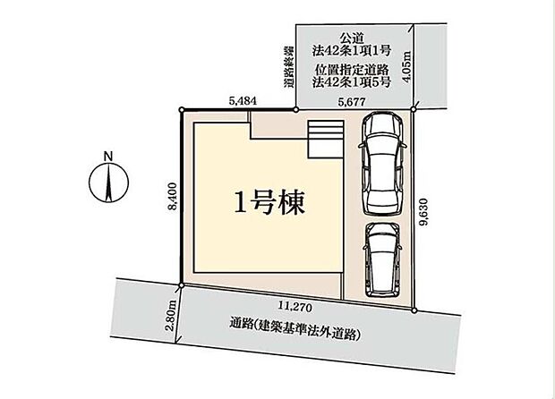 【全体区画図】カースペース車種により2台分確保!来客時やご家族の自転車置き場としても活躍しますね♪