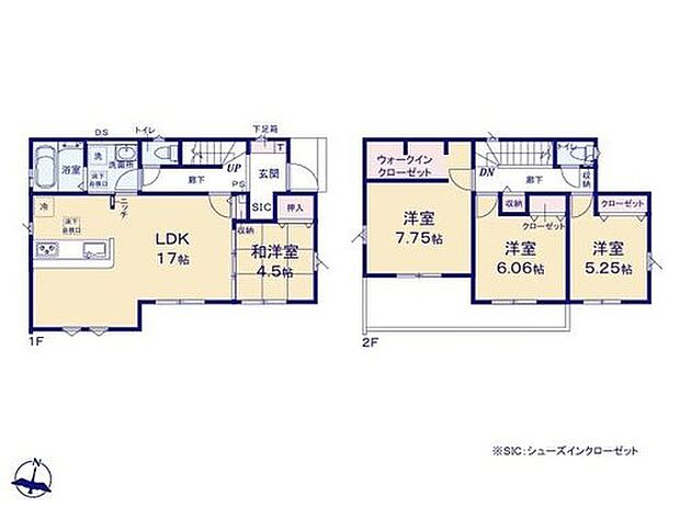 【4LDK】◆広々17帖のＬＤＫ♪リビングに和室が隣接した使い勝手の良い間取り
◆動きやすいまとまった水回り♪洗面所は玄関とリビングの２方向から出入りできます
◆お部屋すっきり全室収納付き♪大容量のＷＩＣもあります
