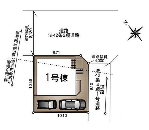 【区画図】角地、北東側8ｍ道路で開放感があります♪
◆カースペース２台可（車種による）
◆お買い物も便利な閑静な住宅街です