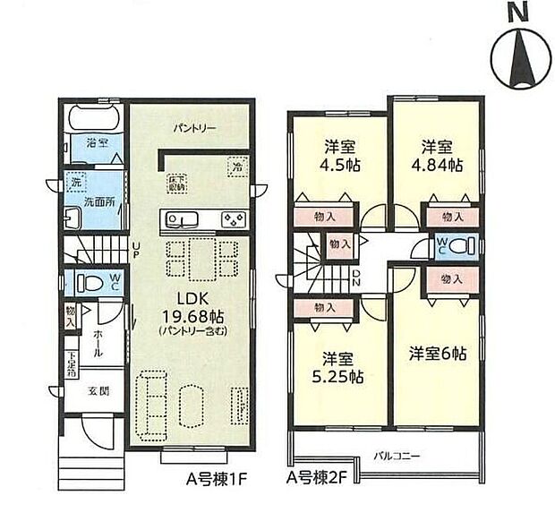 【4LDK】◆リビングが見渡せる対面キッチン
◆動きやすいまとまった水回り設計
◆冷暖房効率を高める全居室ペアガラス
◆全居室収納＋大容量パントリー付き