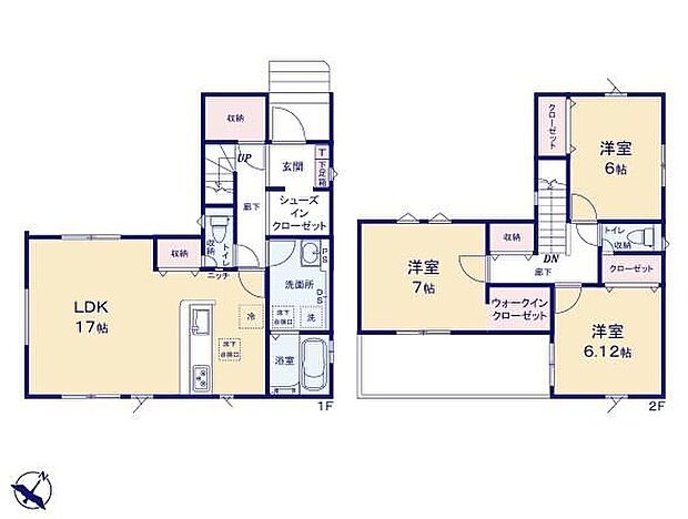 【3LDK】◆リビングが見渡せる対面キッチン
◆玄関にＳＩＣ、主寝室にはＷＩＣなど収納豊富な間取り
◆ゆったり広めの洗面室
◆陽当たり良好♪南向きのワイドバルコニー