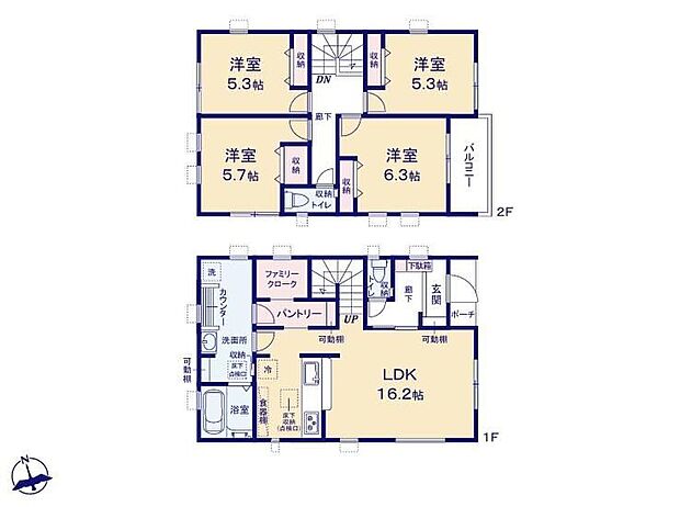 【4LDK】◆忙しい時間も快適に♪広いランドリースペースと洗面所のある間取り
◆２方向から出入りできるパントリー＋ファミリークローク
◆部屋干しにも便利なホスクリーン（2ヶ所）、戸建用の宅配ボックスほか設備も充実