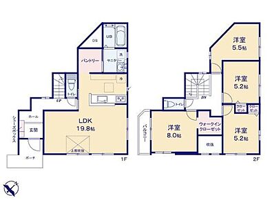 ◆広々19.8帖のＬＤＫ♪ご家族そろってゆっくり過ごせます
◆吹抜けのある明るいリビング♪
◆キッチンには大型パントリーがあり、食品ストックもたっぷり収納できます 