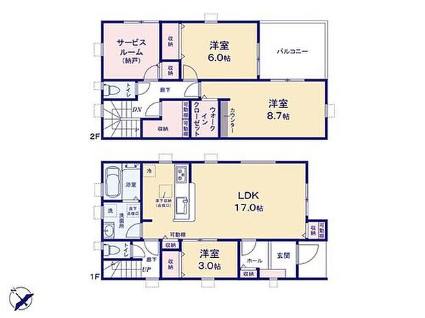 【3LDK+S】◆開放感ある17帖のLDK
◆お料理しながらリビングが見渡せる対面キッチン
◆動きやすいまとまった水回り設計
◆自由な用途に使用できる4.5帖の納戸
◆広々ルーフバルコニーはリラックス空間にも♪